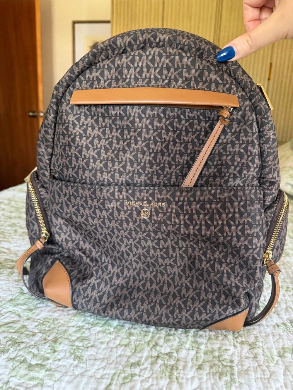 Michael Kors Brown and Tan MK Prescott Logo Backpack